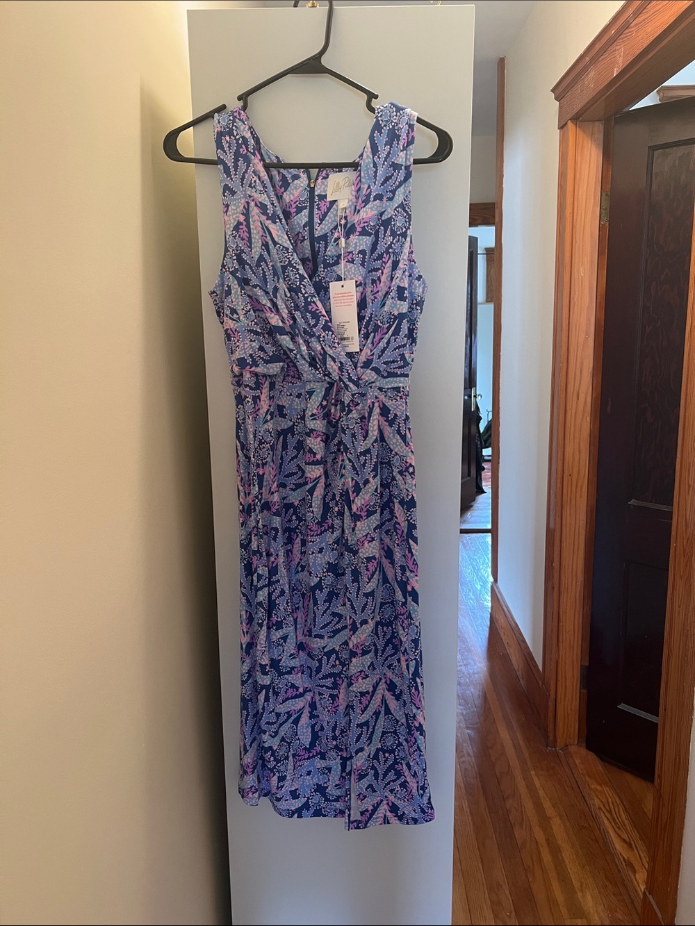 Brand New Lilly Pulitzer Navy & Pink Wrap-Style Floral Midi Dress